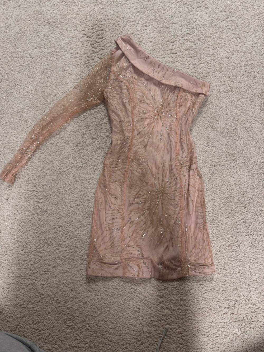 Hello Molly Blush Pink One-Shoulder Embellished Mini Dress